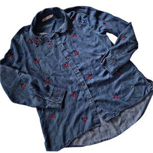 Billy T Cherry Print Button Down Denim Shirt M